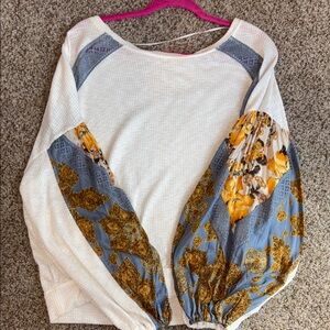 Free People Blue, Gold, White Blouse